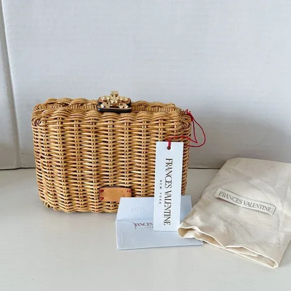 NWT Frances Valentine Paige Box Rattan Wicker Clutch